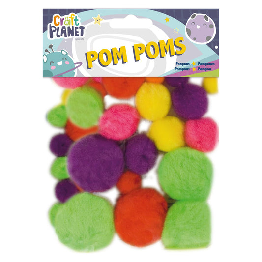 Craft Planet Pom Poms, Pack Of 30 Neon Assorted Colours
