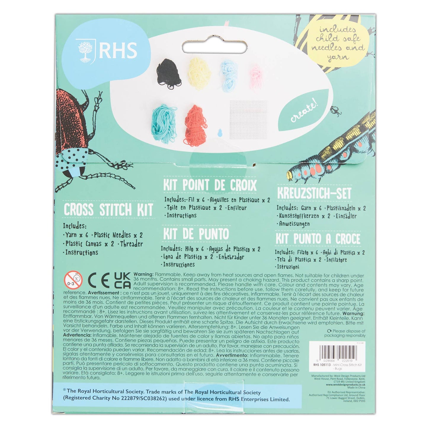 Royal Horticultural Society Mini Cross Stitch Kit Bugs